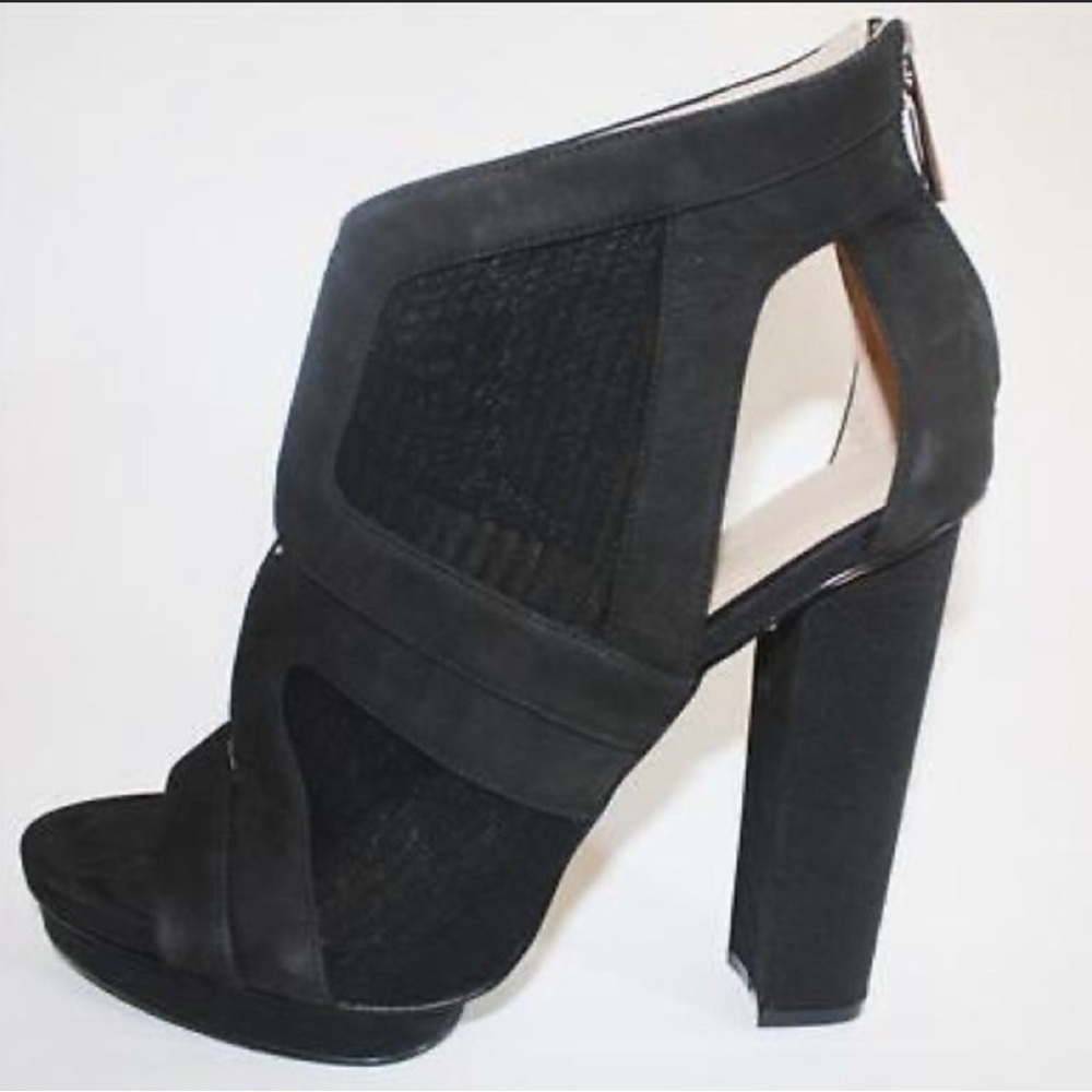 CALVIN KLEIN DESIREE Black Suede Mesh| size 10 | Cut out Ankle